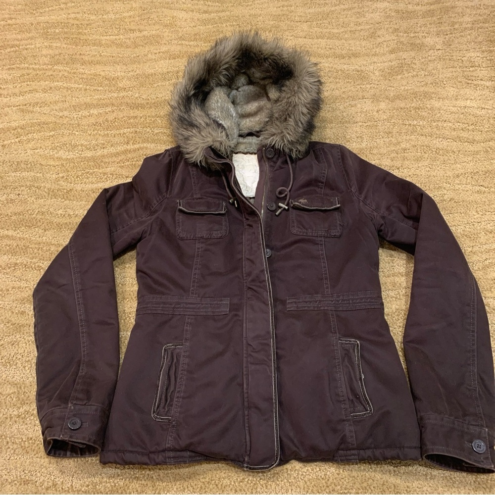 Abercrombie & Fitch Dark Brown Women's Size 4 Faux Fur Hooded Coat. Womens sz 4